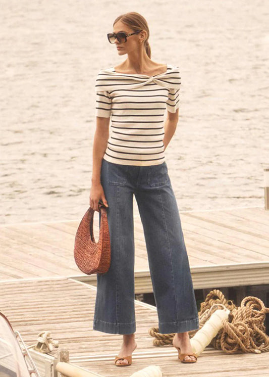 Pull-On Wide Crop Denim, Blue Denim