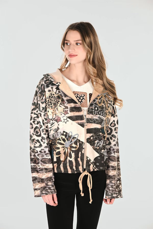 Hooded Jacket with Mix Leopard Print