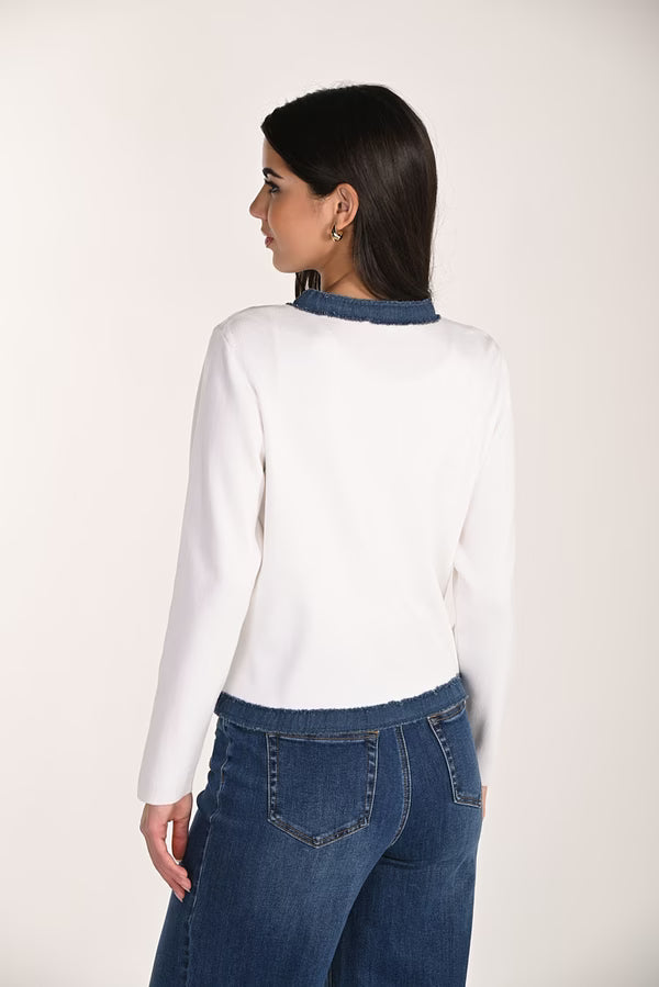 Denim Detail Cardgian with Gold Buttons