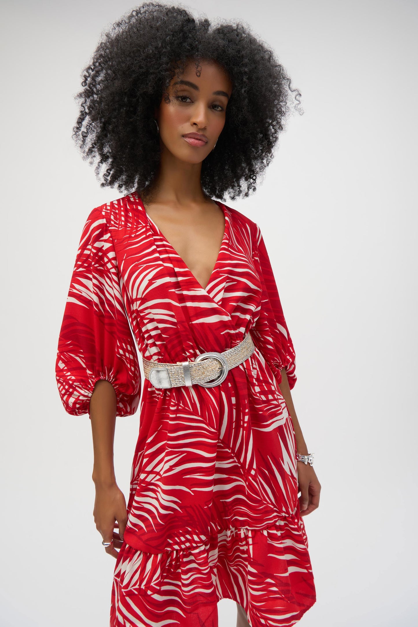 Gauze Tropical Print Flounced Dress