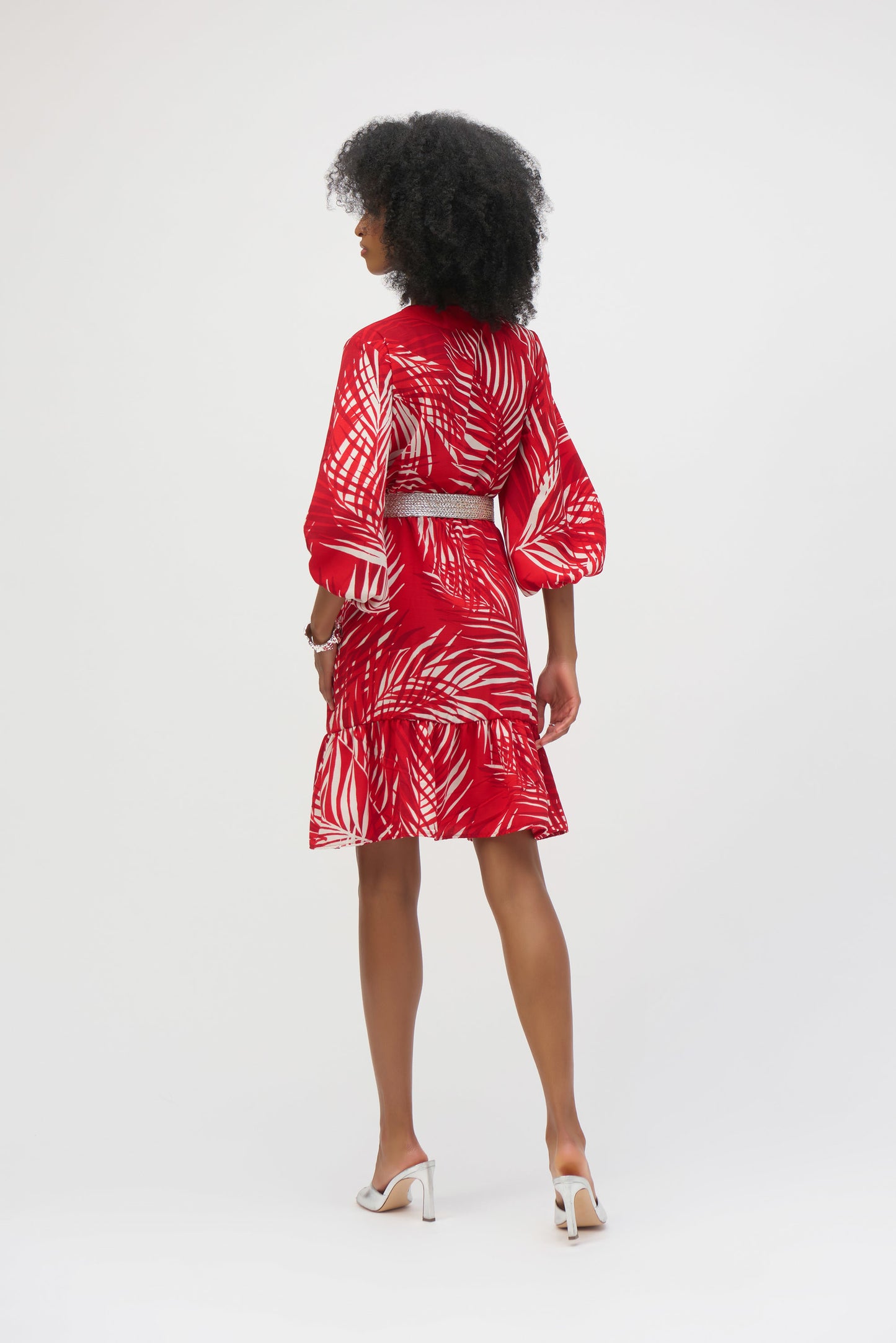 Gauze Tropical Print Flounced Dress