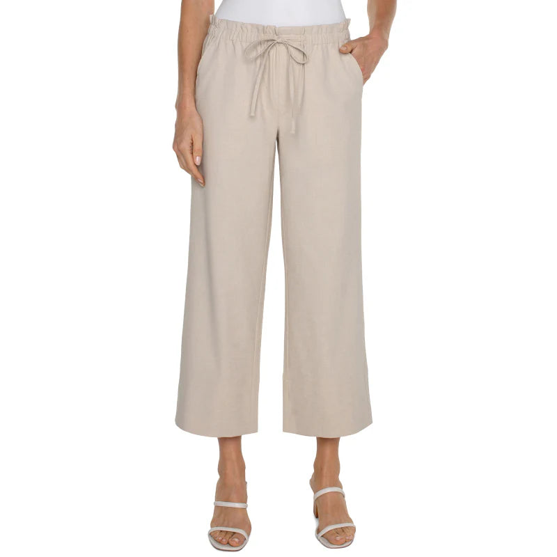 Pull On Tie Waist Wide Leg Ankle