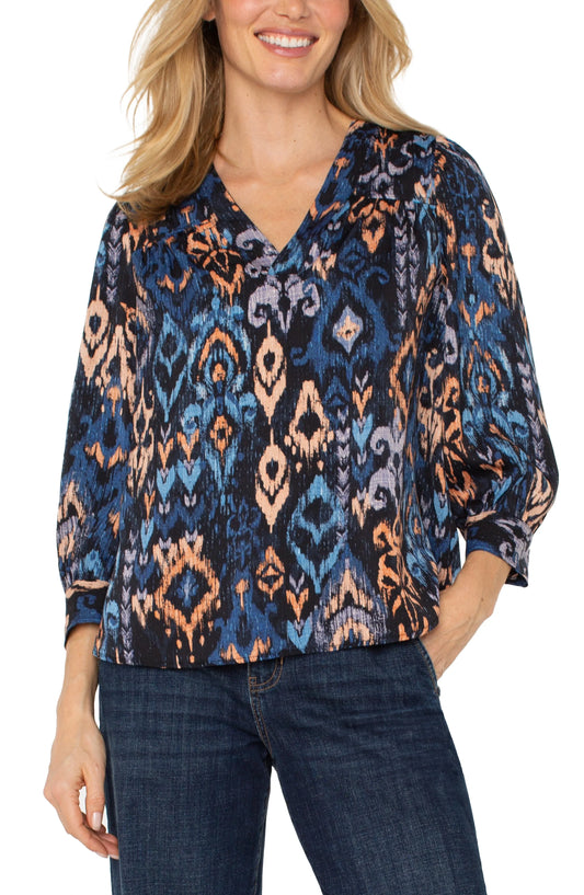 Neck Popover Blouse 3/4 Sleeve