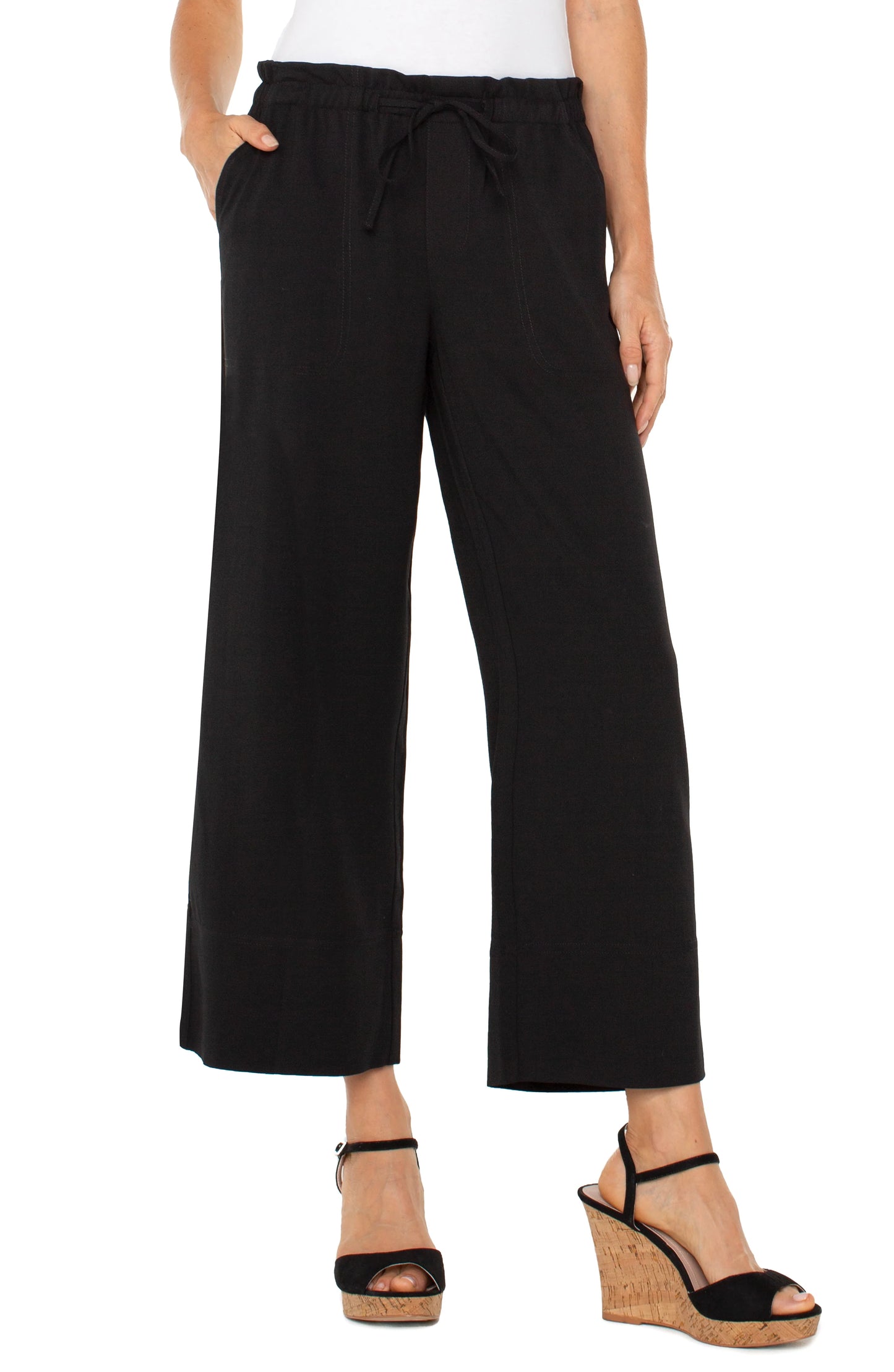 Pull On Tie Waist Wide Leg Ankle